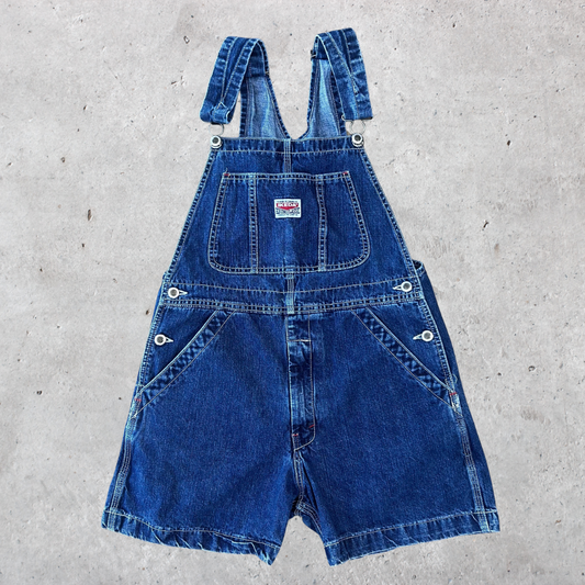 IKEDA Vintage Blue Denim Overalls Shorts - Made in Canada (Y2K) - S