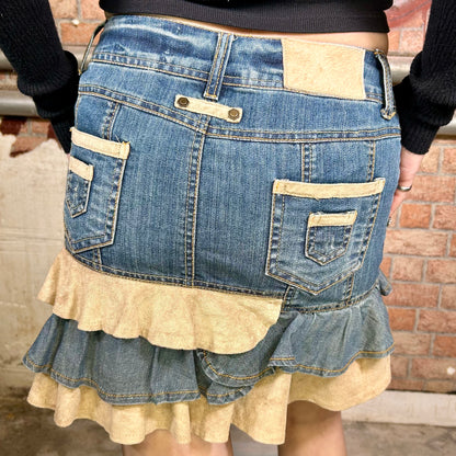 Promod Layered Denim Mini Skirt (Y2K) - 27"