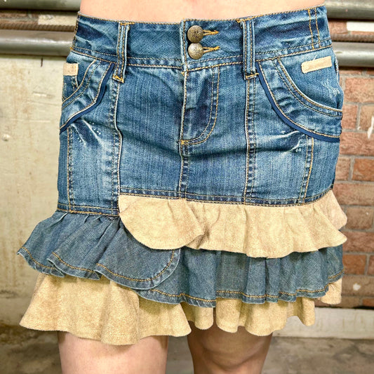 Promod Layered Denim Mini Skirt (Y2K) - 27"