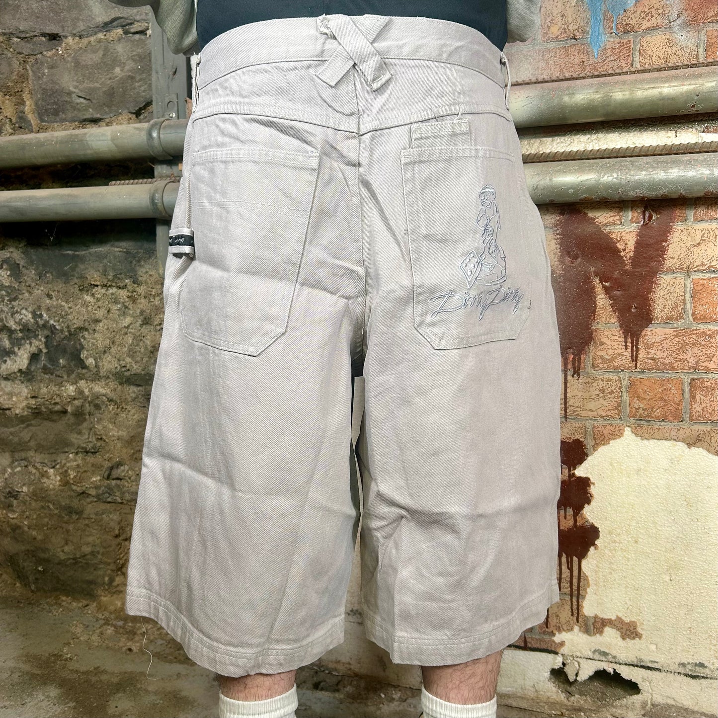 BOFF "Dirty Dirty"  Grey Embroidered Baggy Jorts (Y2K) - 34" or 40"