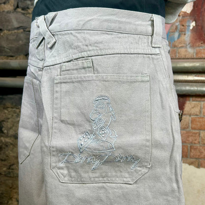 BOFF "Dirty Dirty"  Grey Embroidered Baggy Jorts (Y2K) - 34" or 40"