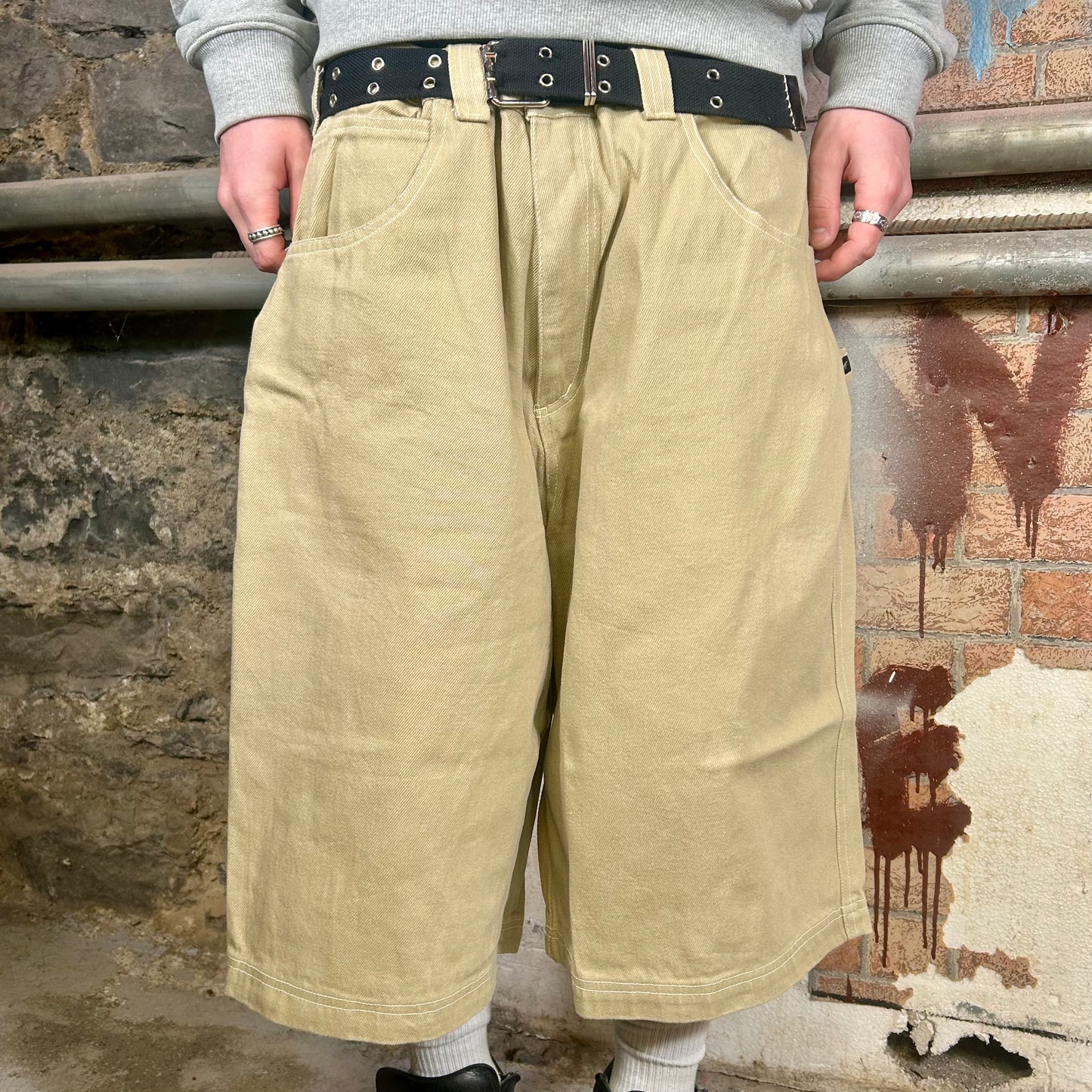 BOFF « Dirty Dirty » Jean baggy beige à jambes larges (années 2000) - 91 cm
