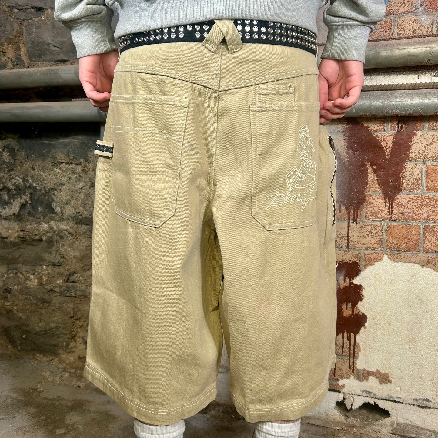 BOFF « Dirty Dirty » Jean baggy beige à jambes larges (années 2000) - 91 cm