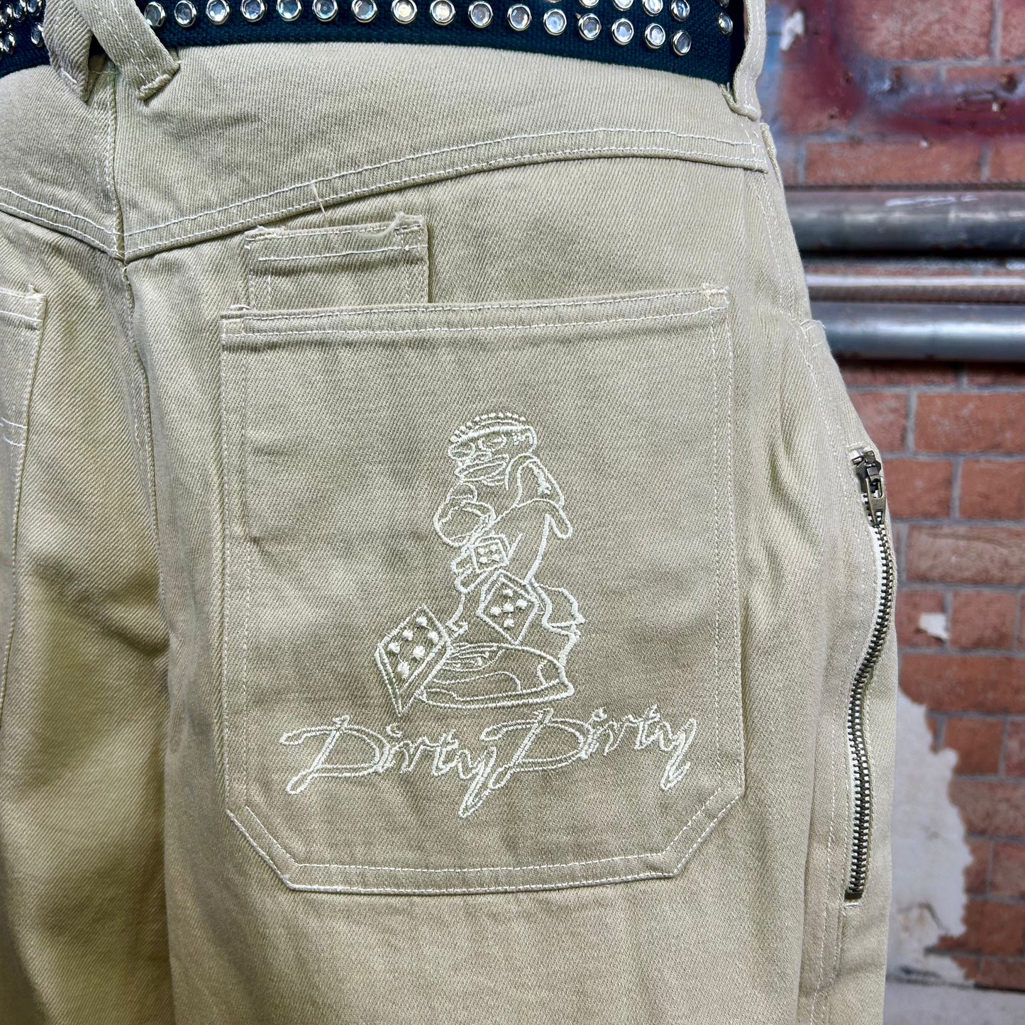 BOFF « Dirty Dirty » Jean baggy beige à jambes larges (années 2000) - 91 cm