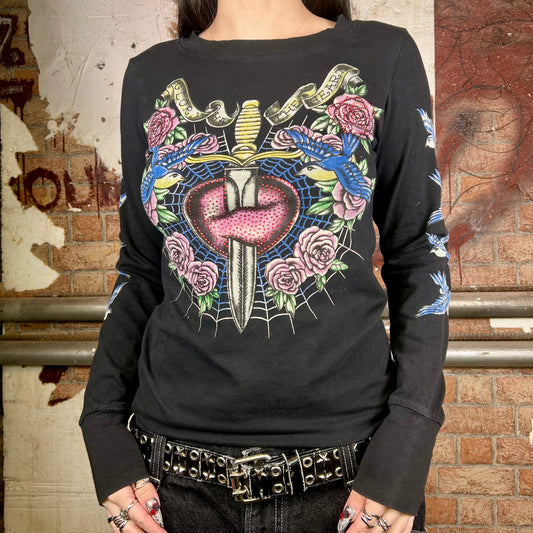 Sinful Rhinestone Long Sleeve Top - Made in USA (Y2K) - S