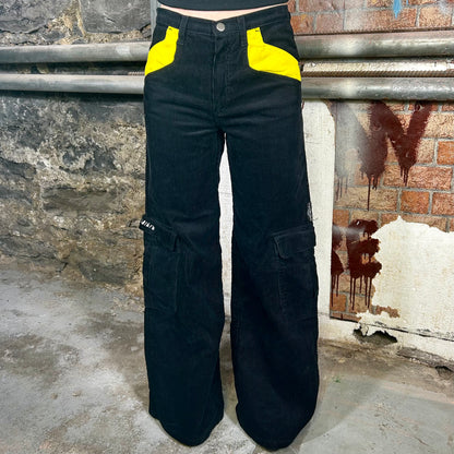 Stuka Black Corduroy High Waisted Baggy Pants (90s/Y2K) - 26"