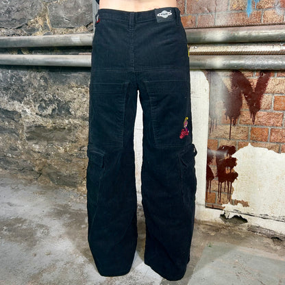 Stuka Black Corduroy High Waisted Baggy Pants (90s/Y2K) - 26"