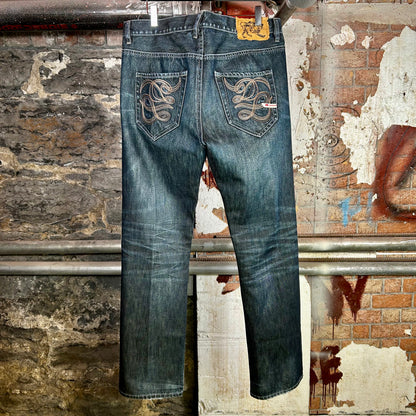 Jean évasé Parasuco en denim délavé foncé (années 2000) - 79 cm