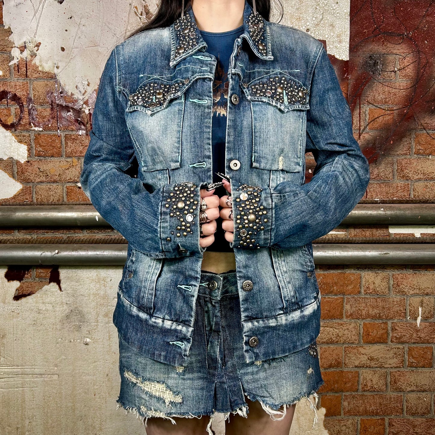 Parasuco Denim Jacket and Mini Skirt Set (Y2K) S