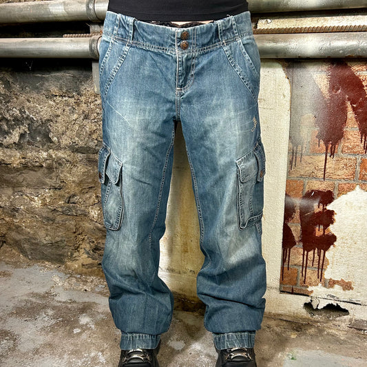 Roxy Baggy Mid Rise Cargo Denim Jeans (Y2K) - 32"