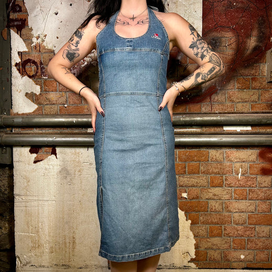 LOGIK Vintage Denim Halter Midi Dress (Y2K) - S