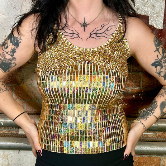 Gold Disco Sequin Cami Tank Top (Y2K) - M