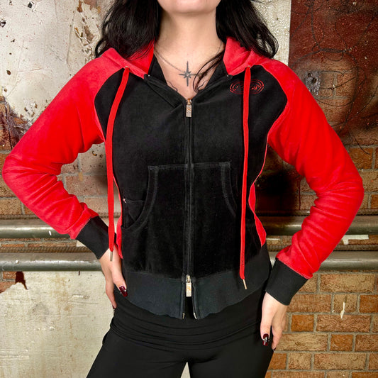 ECKORED Black & Red Double Zip Up Hoodie (Y2K) - M