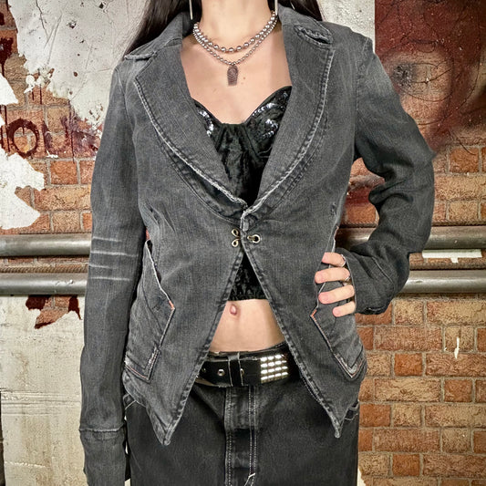 Fornarina Grey Denim Fitted Blazer Jacket (Y2K) - S