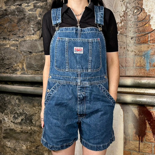 IKEDA Vintage Blue Denim Overalls Shorts - Made in Canada (Y2K) - S