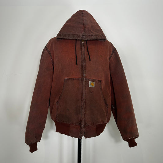 Vintage Carhartt Faded Brick Red Quilted Active Hooded Jacket (Y2K) - M