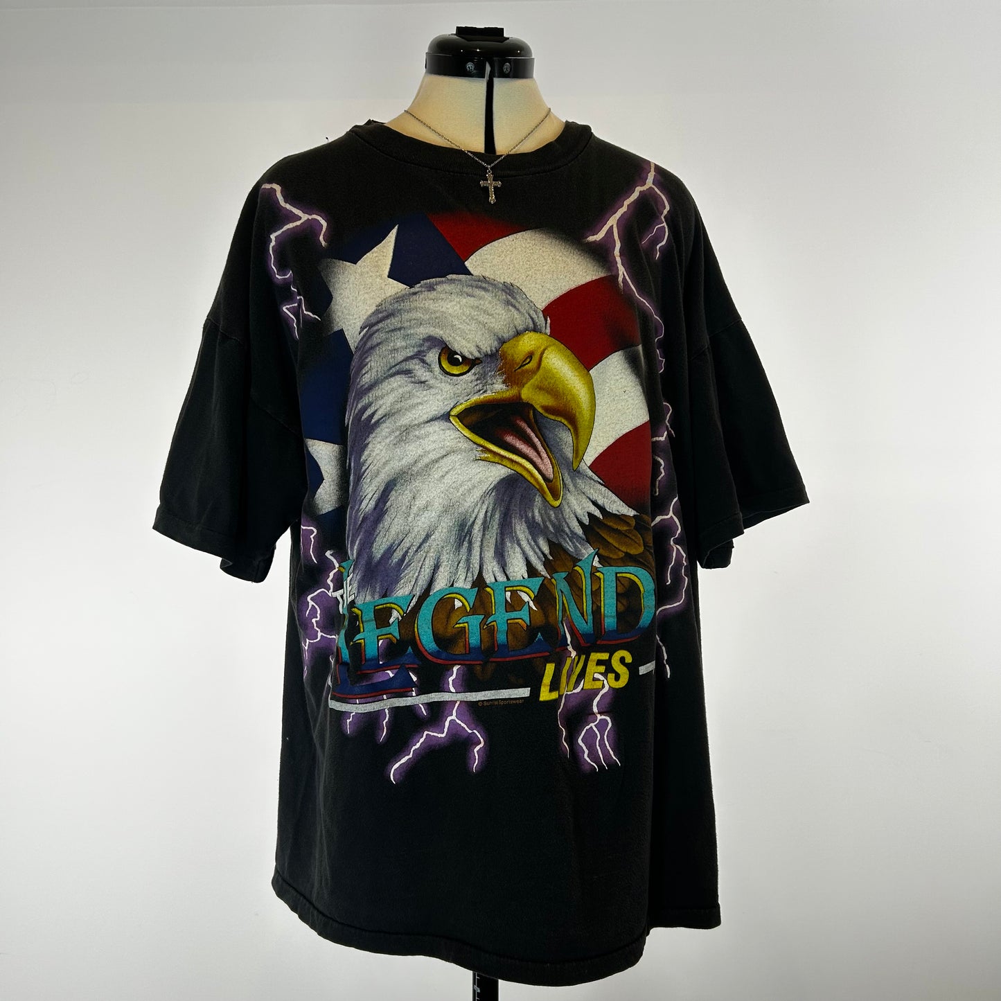 American Eagles Thunder "The Legend Lives" Vintage Single Stitch Black Graphic T-Shirt (90s) - XXL