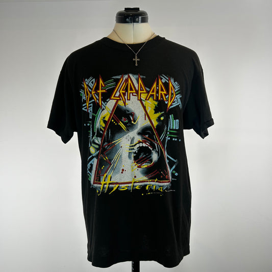 1987 Def Leppard Hysteria Tour Vintage Single Stitch Black Graphic T-Shirt (80s) - M